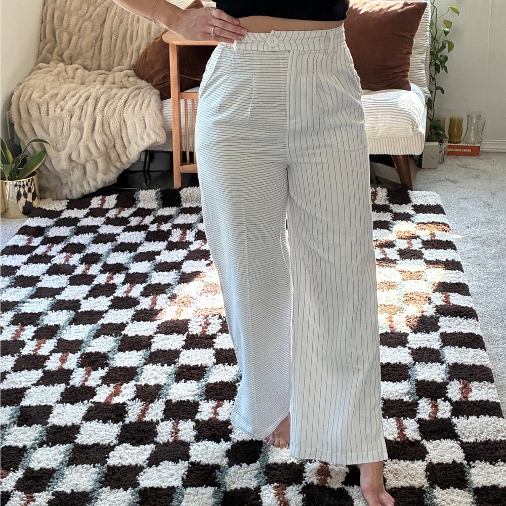 Princess Polly White Variegated Stripe Wide Leg High Rise Trouser Work Pant